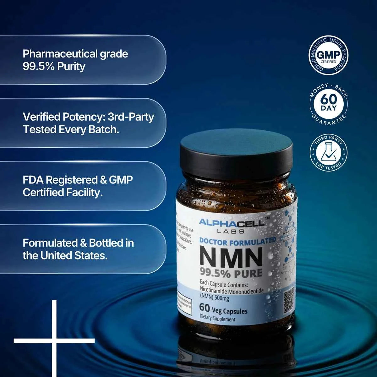 NMN - 99.5% Purity (60 Veg Caps) 500mg