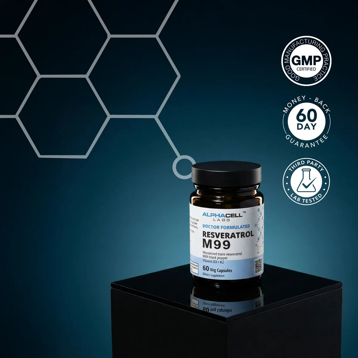 Micronized Resveratrol - 99% Pure, Micronized, Transresveratrol, With Black Pepper, D3 and K2 AlphaCell Labs